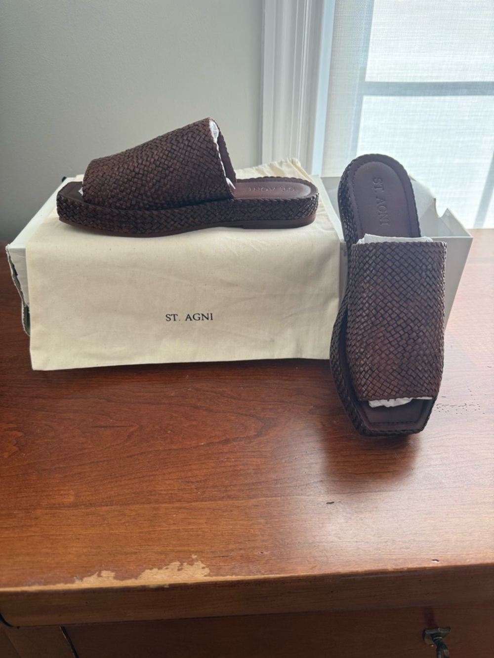 ST. AGNI Brown Woven Platform Slide Mules - Picture 5 of 6